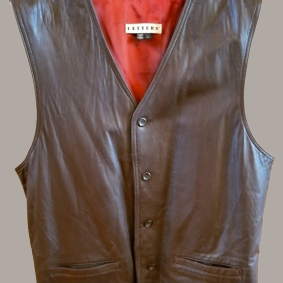 Letters Supple Brown Leather Mens' Vest - Picture 2 of 8